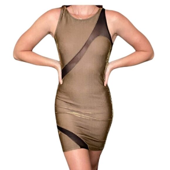 Forever 21 Dresses & Skirts - Gold Evening Dress With Sheer Black Inlay Forever 21